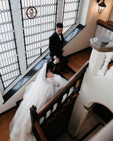 Fabulous White Ball Gown Strapless Off-The-Shoulder Long Sleeves Beaded Lace Long Tulle Wedding Dress
